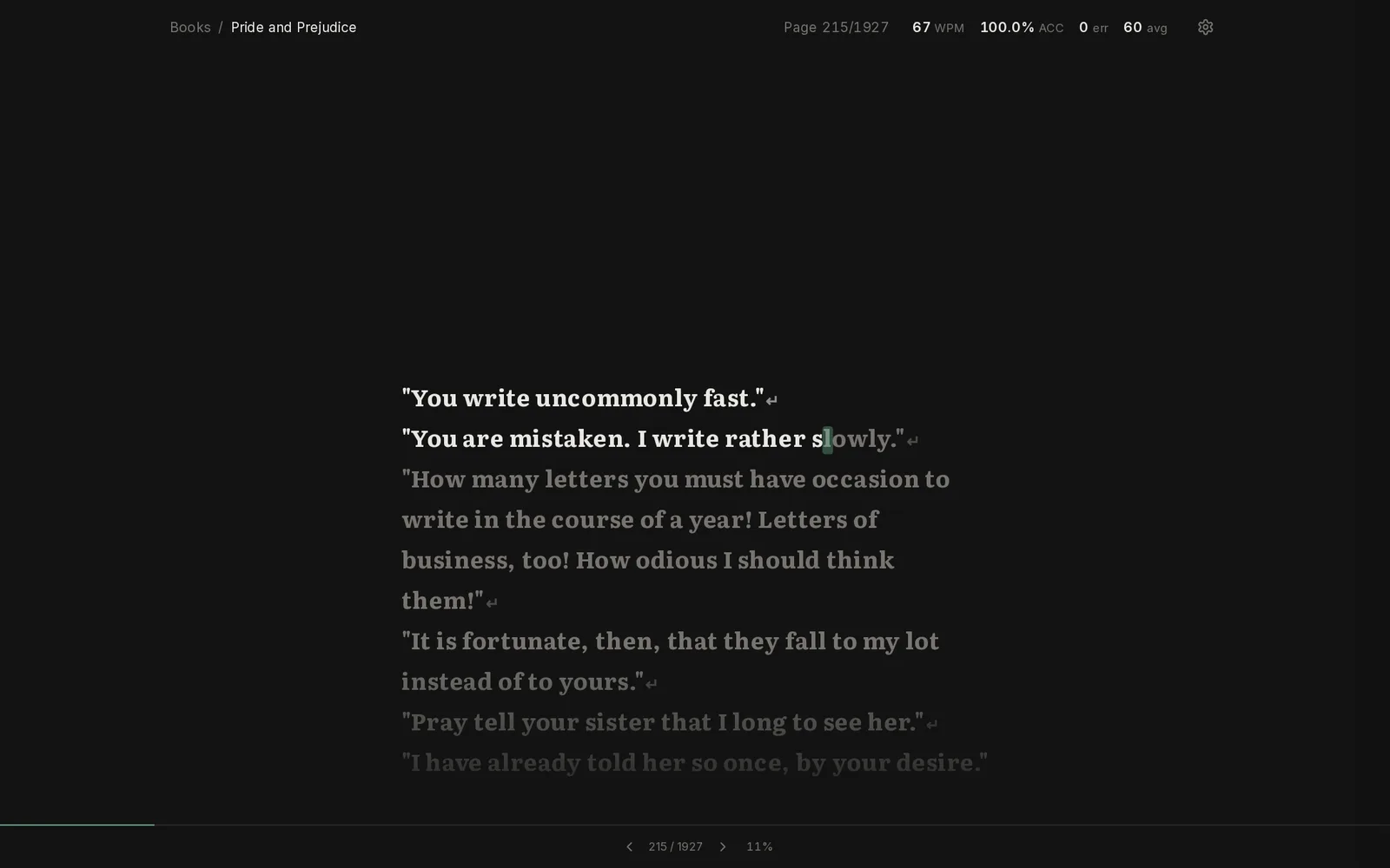 Typing through Pride and Prejudice in the Classic Dark look