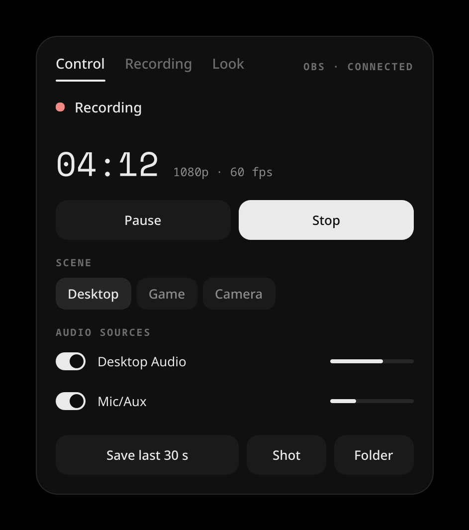 Panel: control