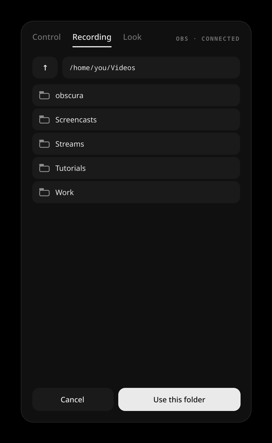 Panel: folder chooser