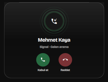 An incoming call screen with a large avatar, radar rings and green accept and red decline buttons