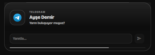 A notification card with a reply text field and a send button beneath the message